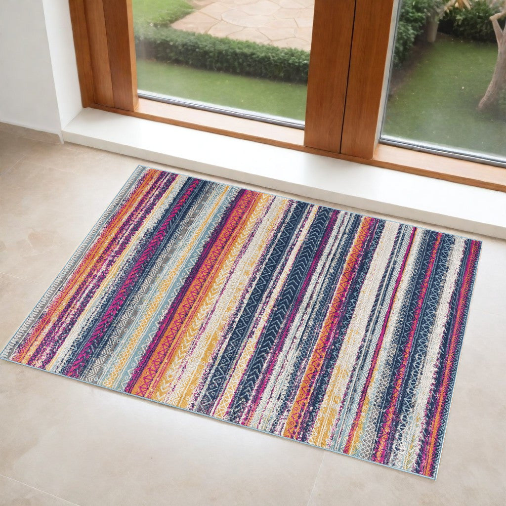 2' X 10' Multicolor Irregular Stripe Boho Runner Rug