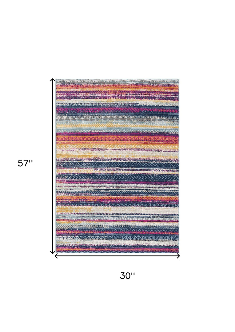 2' X 10' Multicolor Irregular Stripe Boho Runner Rug