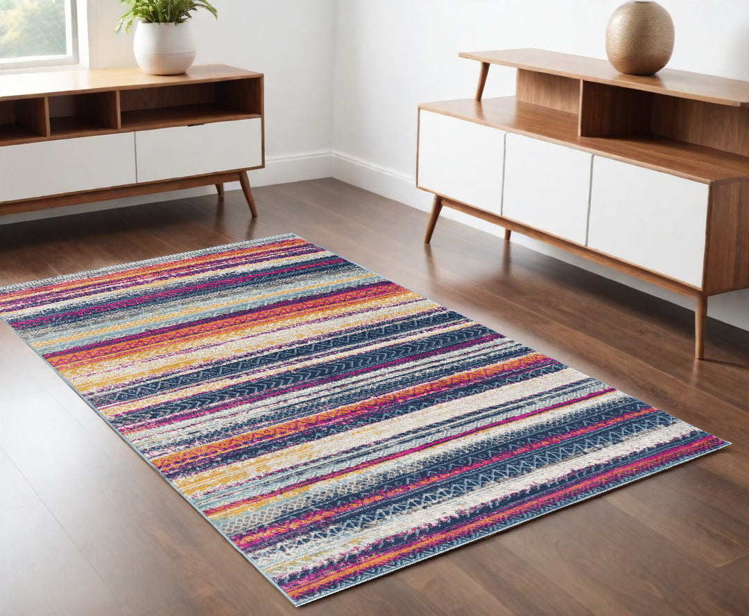 2' X 10' Multicolor Irregular Stripe Boho Runner Rug