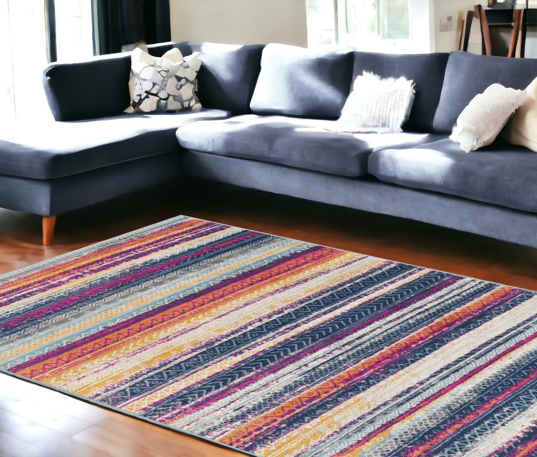 2' X 10' Multicolor Irregular Stripe Boho Runner Rug