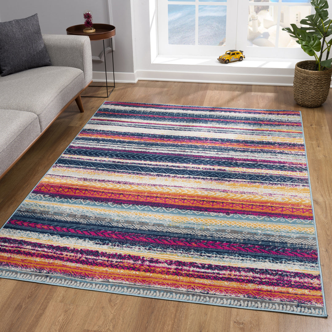 2' X 10' Multicolor Irregular Stripe Boho Runner Rug