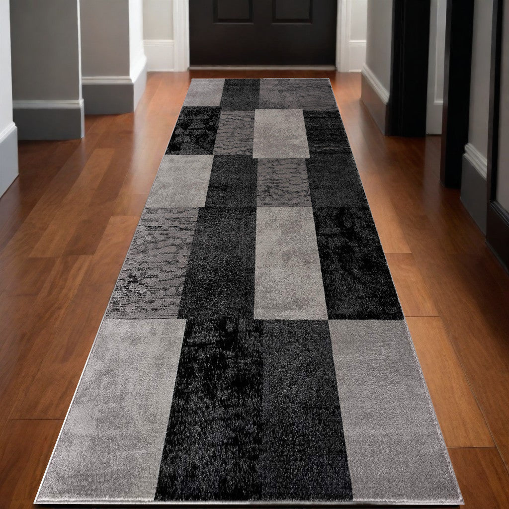 10' Gray Checkered Power Loom Runner Rug