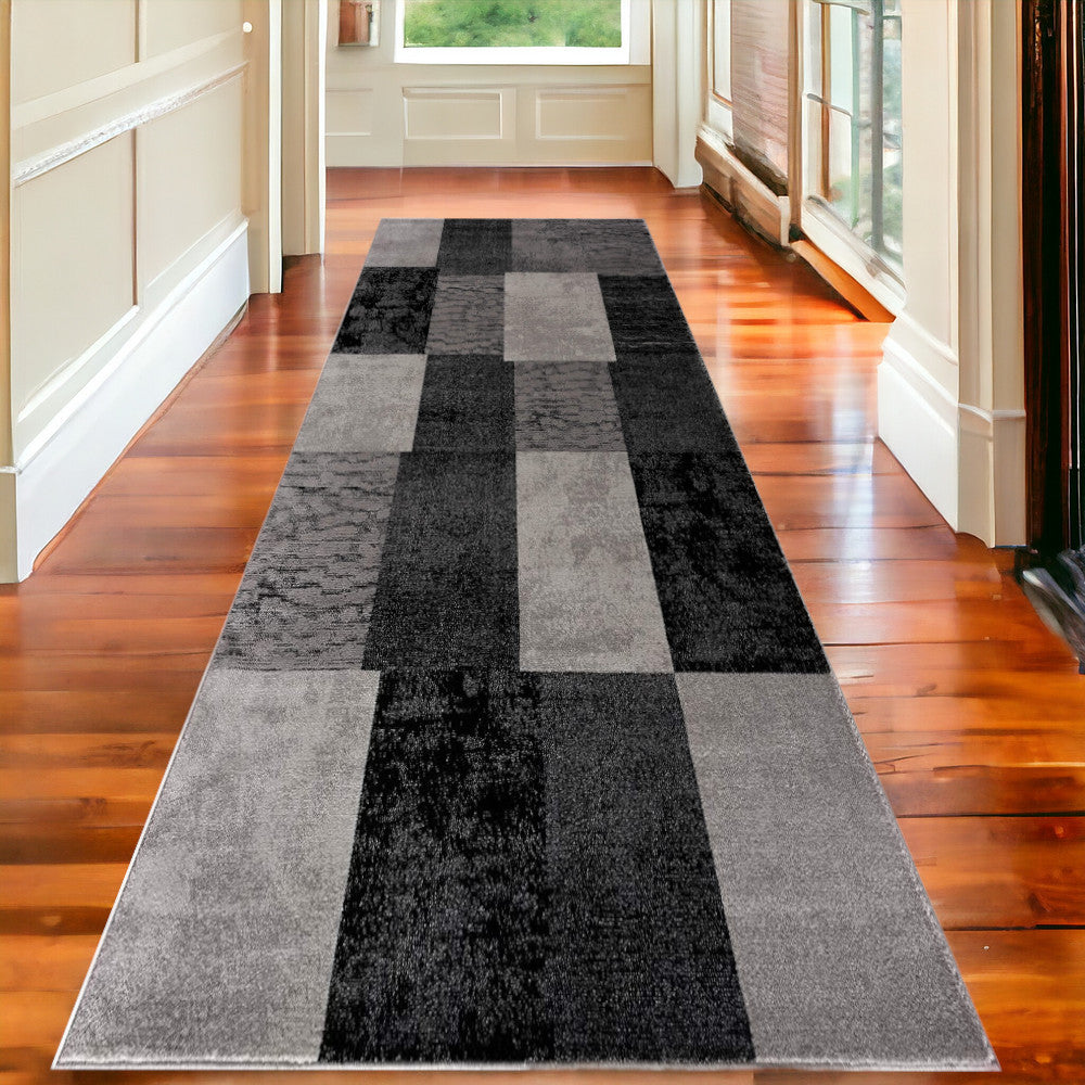 10' Gray Checkered Power Loom Runner Rug