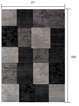 10' Gray Checkered Power Loom Runner Rug