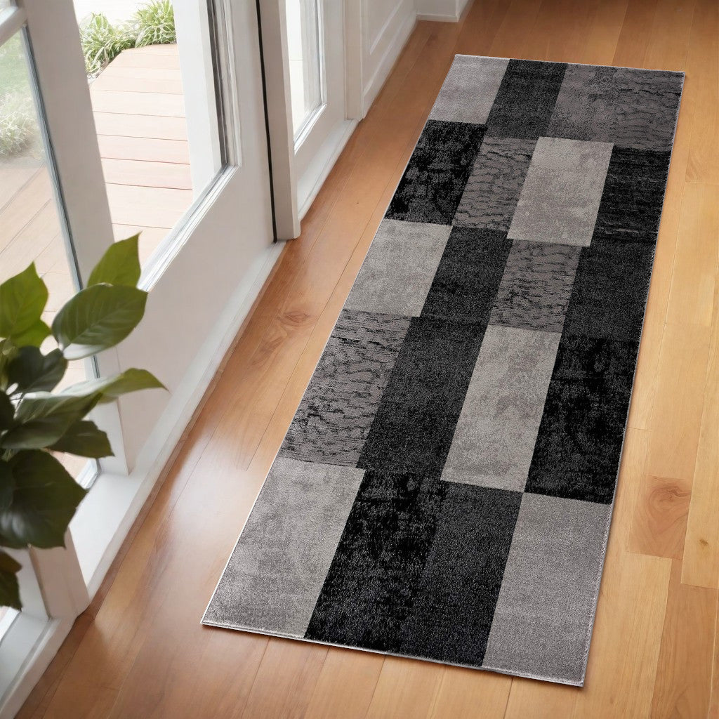 10' Gray Checkered Power Loom Runner Rug