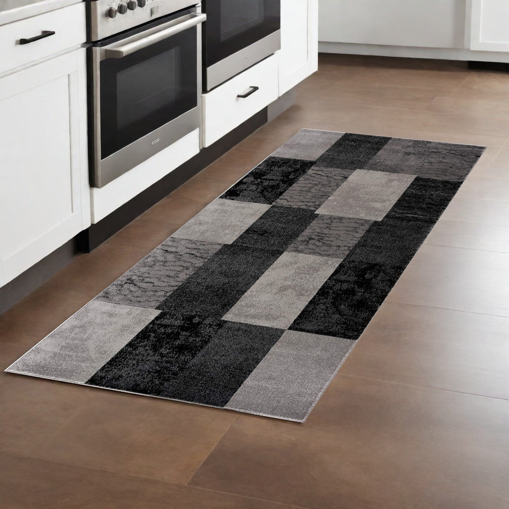 10' Gray Checkered Power Loom Runner Rug