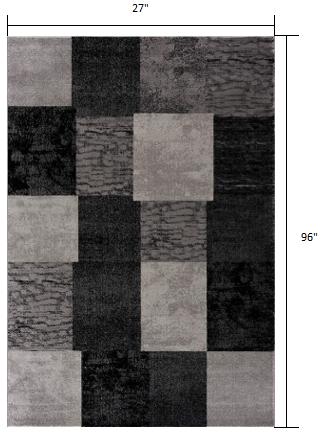 10' Gray Checkered Power Loom Runner Rug