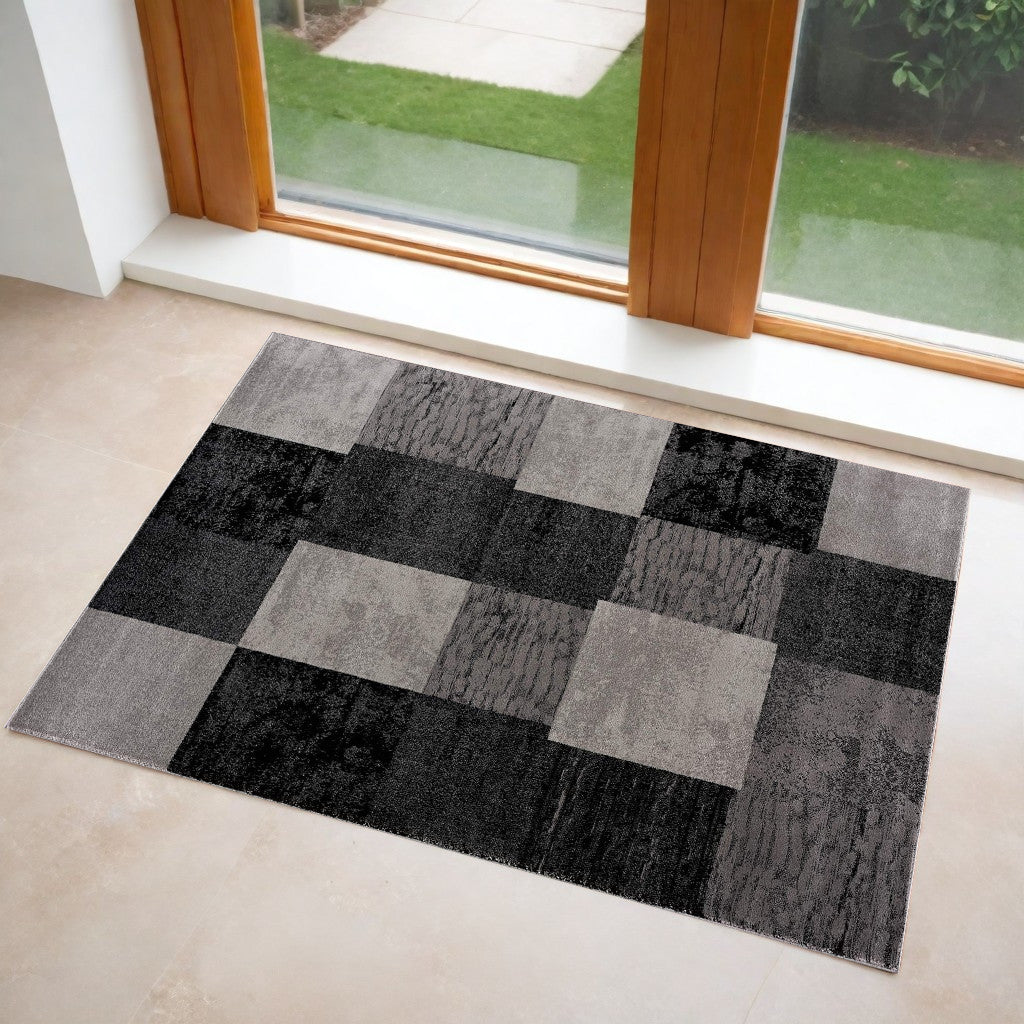 10' Gray Checkered Power Loom Runner Rug