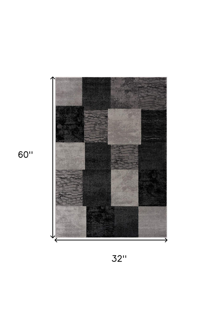 10' Gray Checkered Power Loom Runner Rug