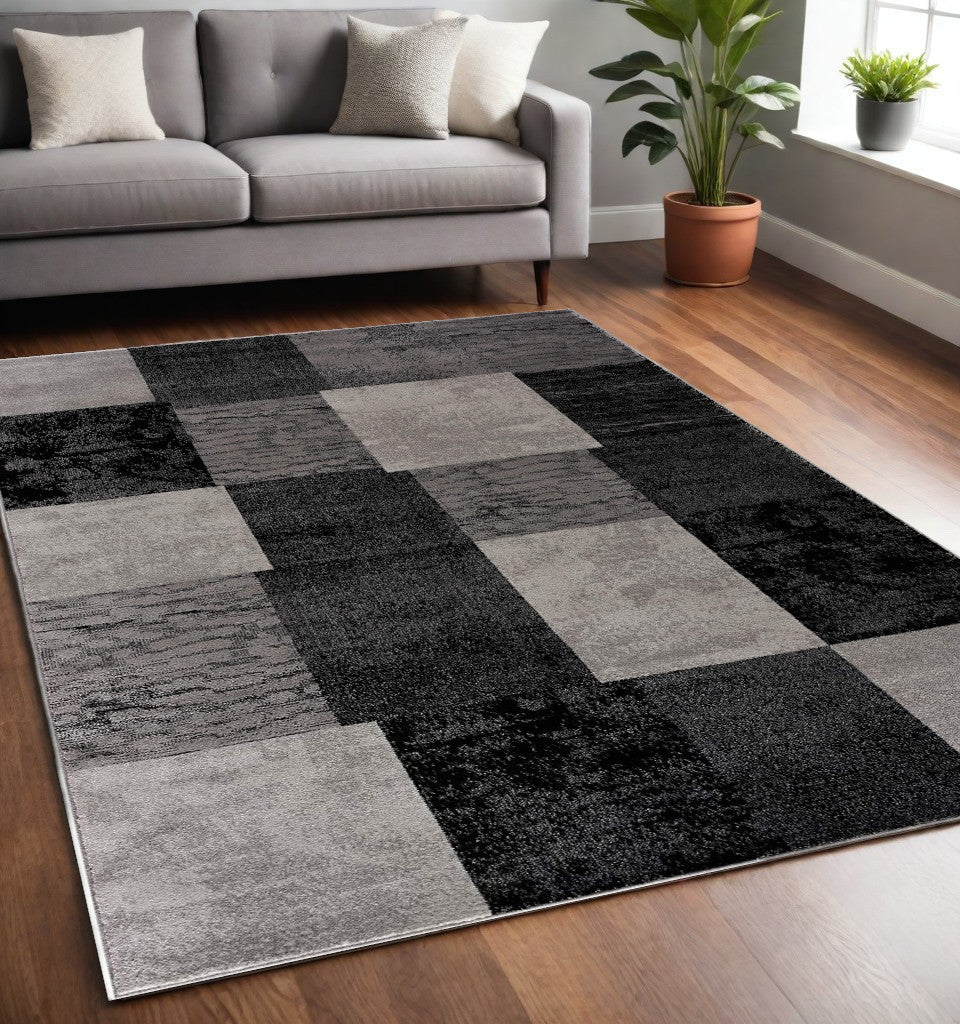 10' Gray Checkered Power Loom Runner Rug