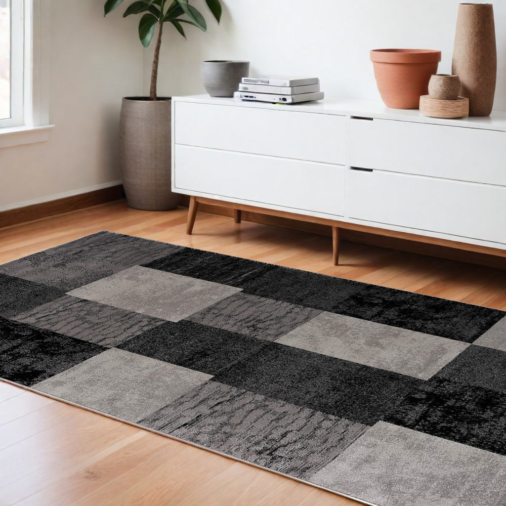 10' Gray Checkered Power Loom Runner Rug