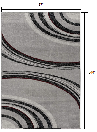 10' Gray Abstract Power Loom Runner Rug