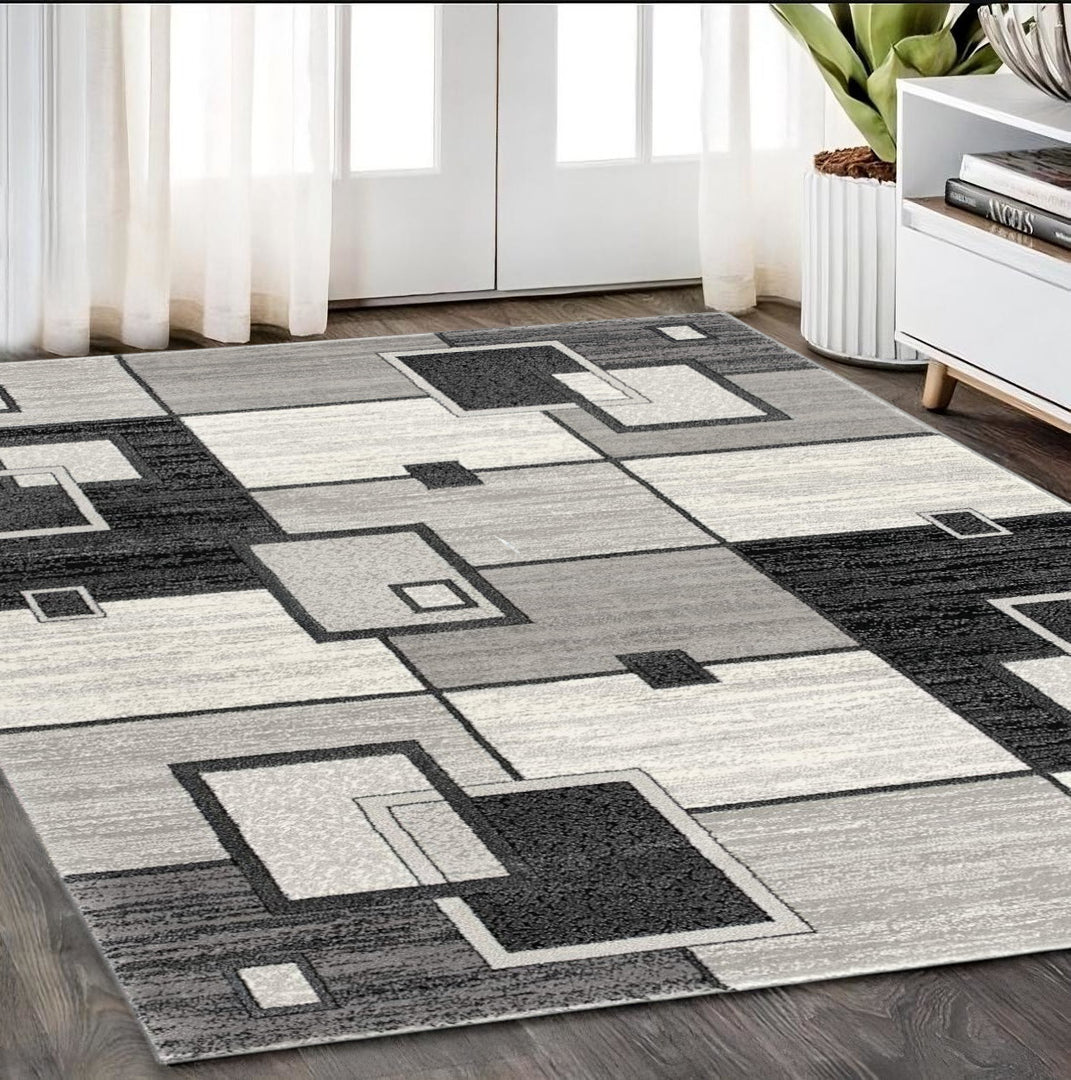 10' Gray Abstract Power Loom Runner Rug