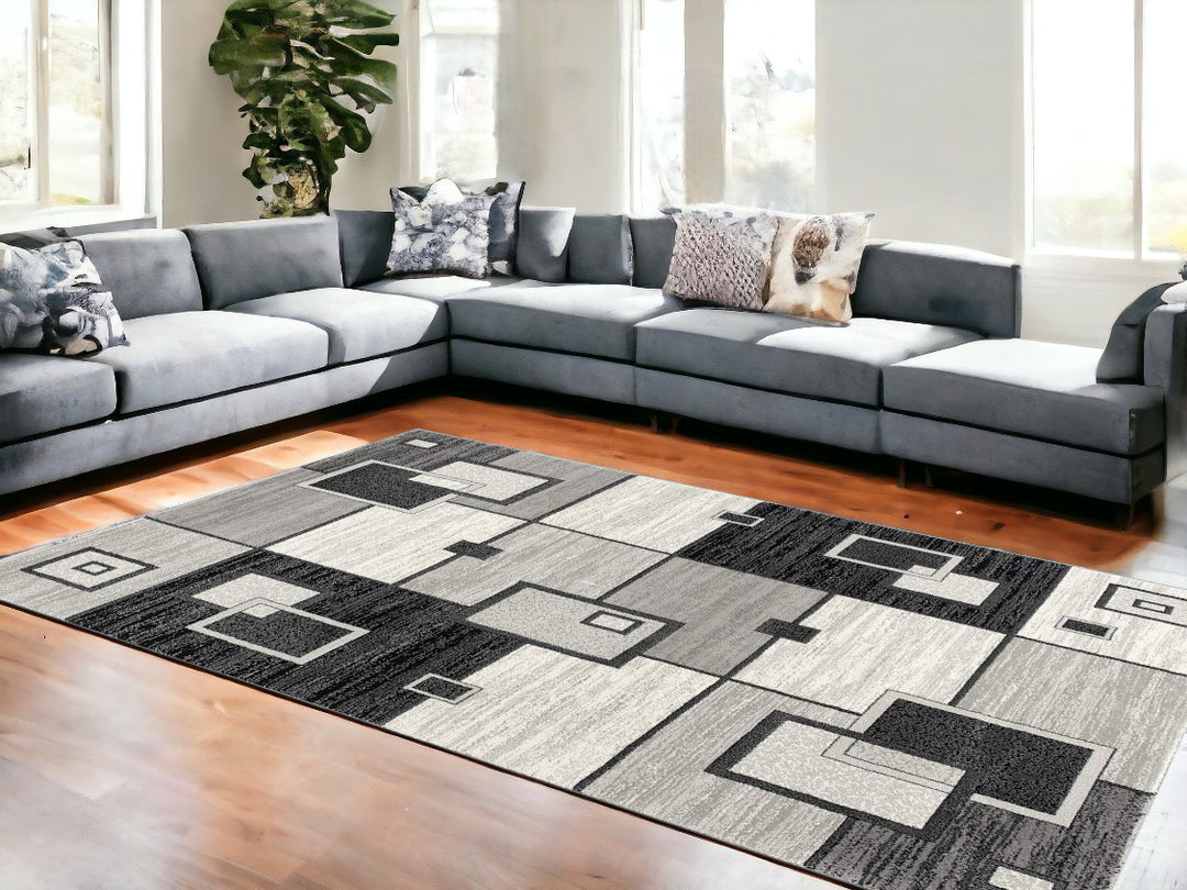 10' Gray Abstract Power Loom Runner Rug