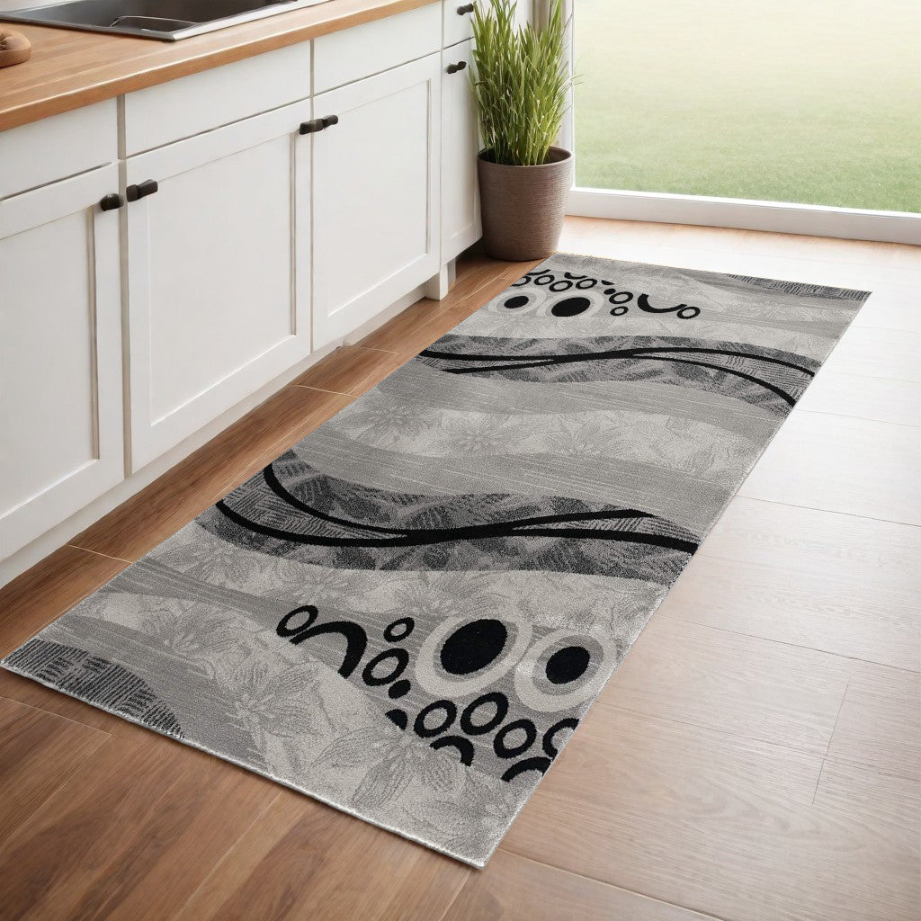 10' Gray Abstract Power Loom Runner Rug