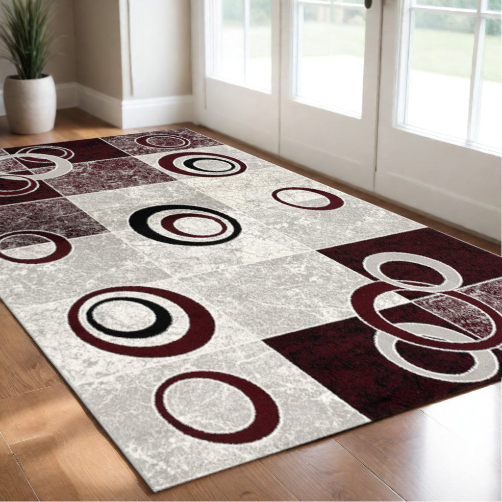 10' Red Abstract Dhurrie Runner Rug