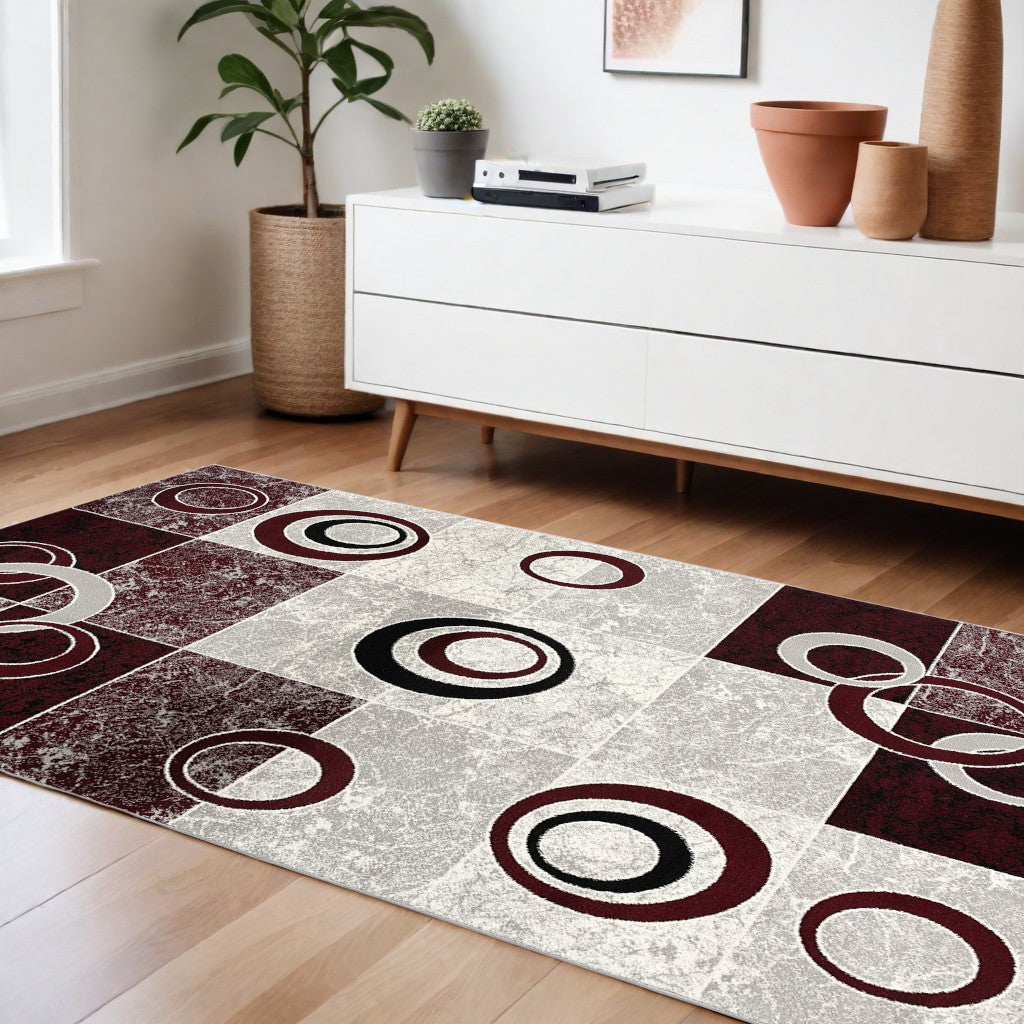 10' Red Abstract Dhurrie Runner Rug