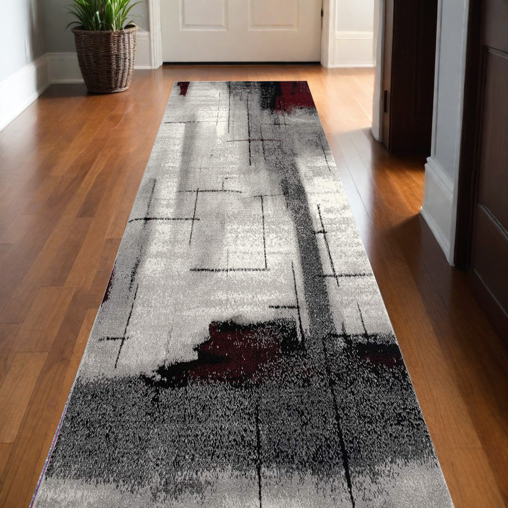 10' Gray Abstract Power Loom Runner Rug