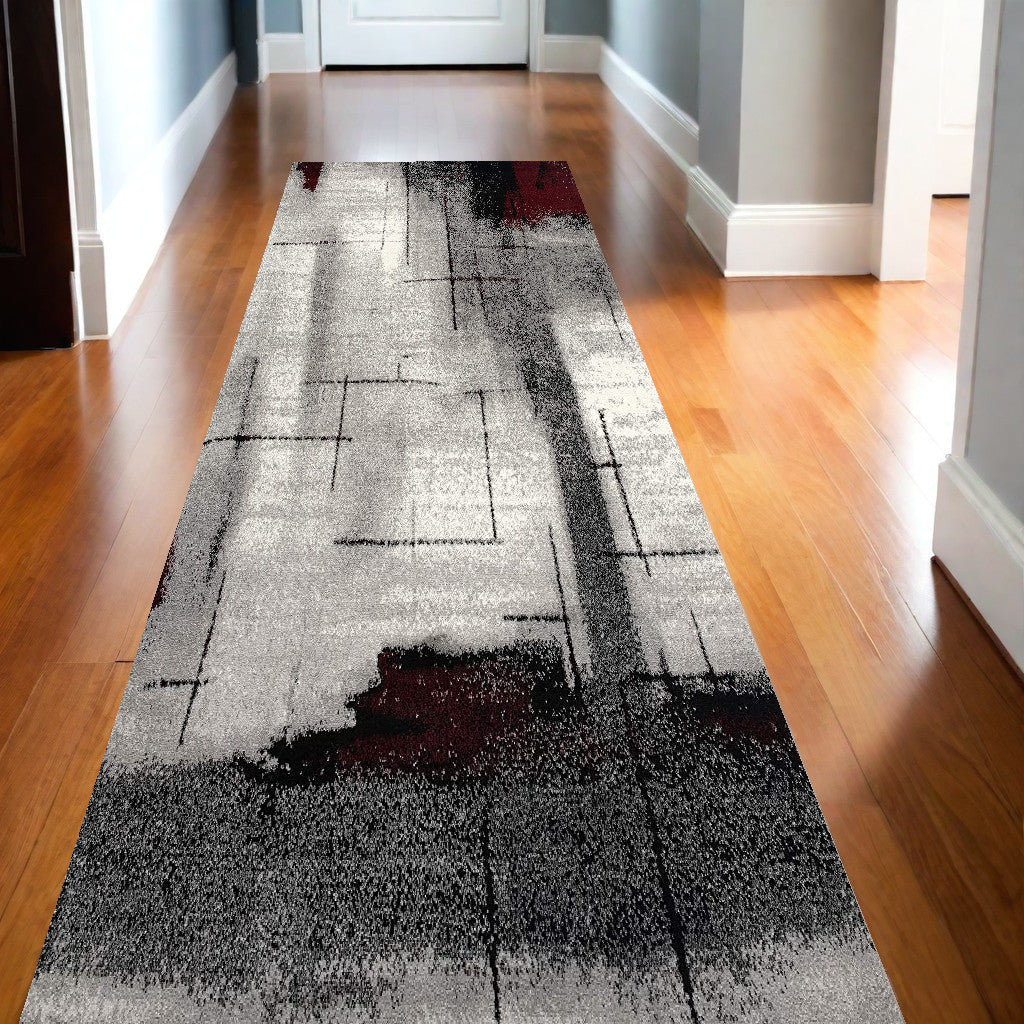 10' Gray Abstract Power Loom Runner Rug