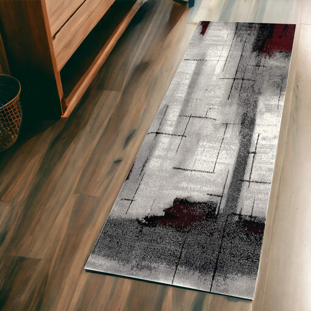 10' Gray Abstract Power Loom Runner Rug