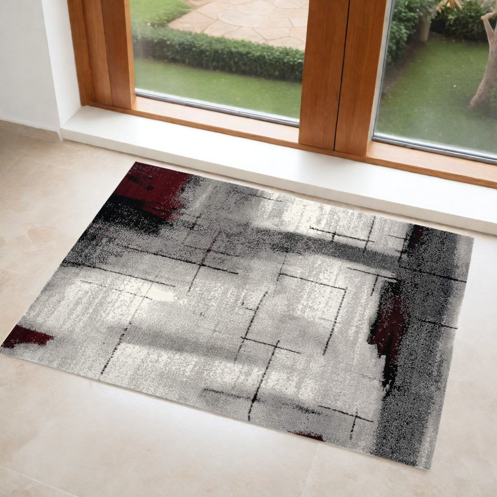 10' Gray Abstract Power Loom Runner Rug