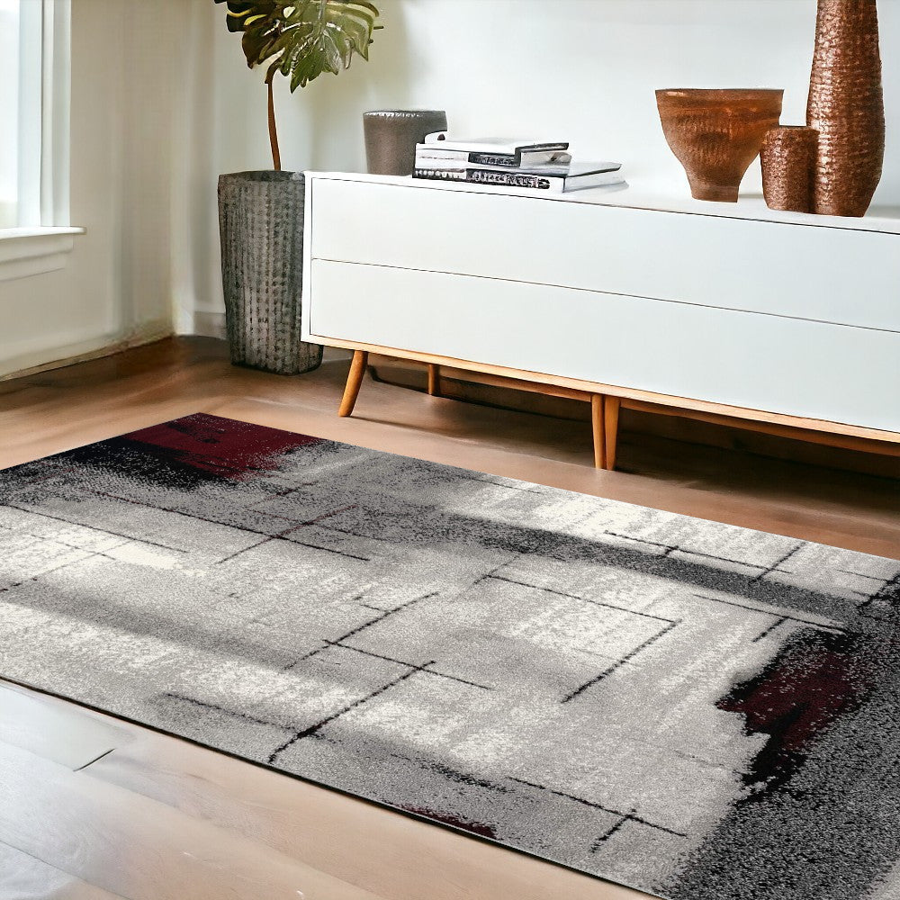 10' Gray Abstract Power Loom Runner Rug