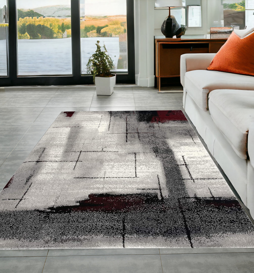 10' Gray Abstract Power Loom Runner Rug