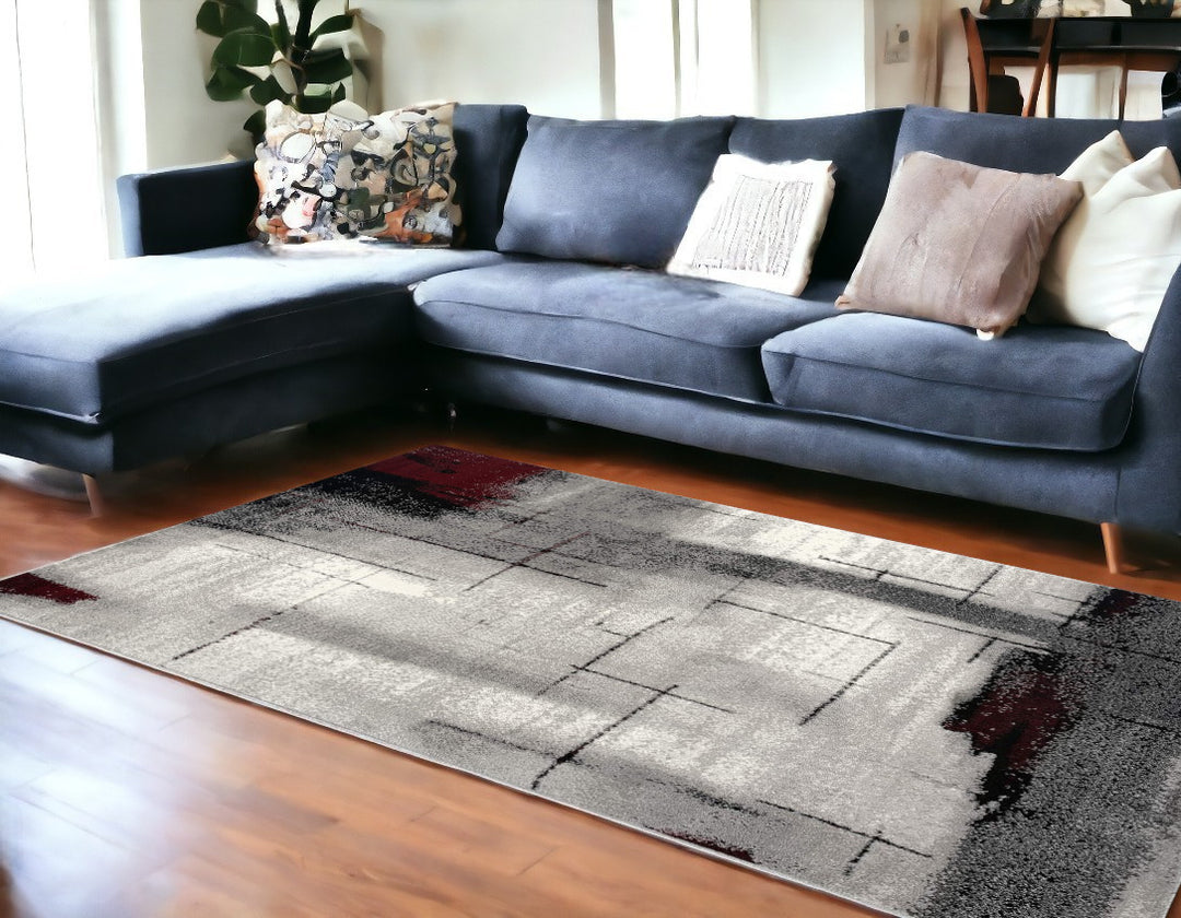 10' Gray Abstract Power Loom Runner Rug