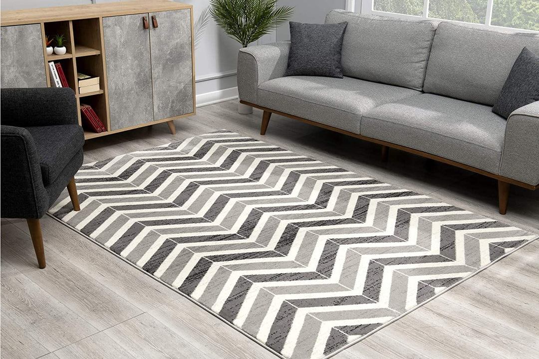 10' Gray Chevron Power Loom Runner Rug