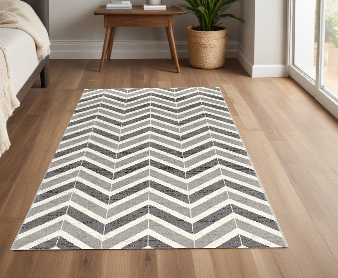 10' Gray Chevron Power Loom Runner Rug