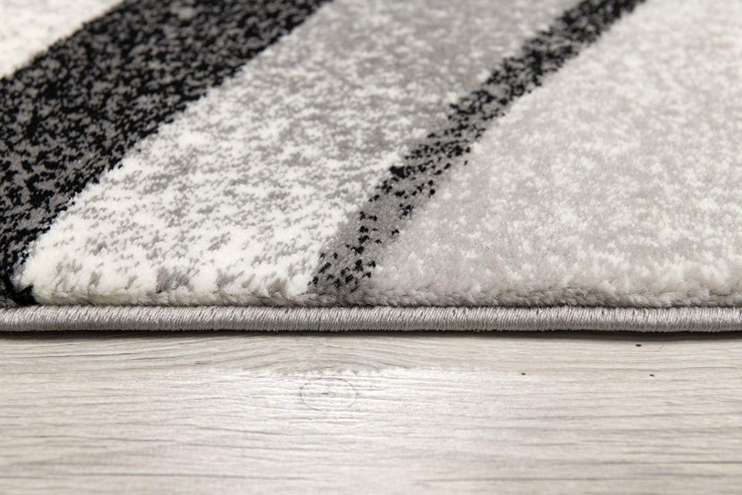 10' Black Gray and White Marble Power Loom Runner Rug