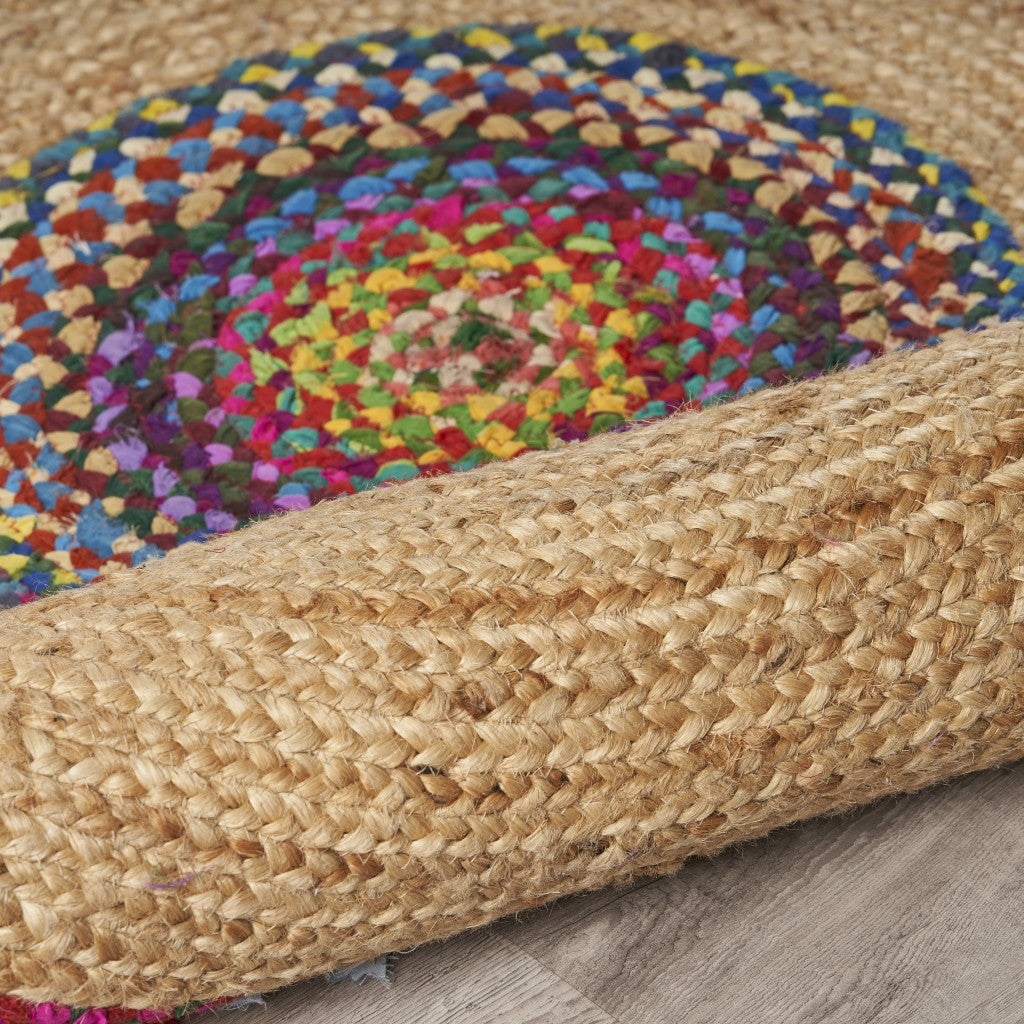 Natural Jute Multicolored Medallion Area Rug With Fringe