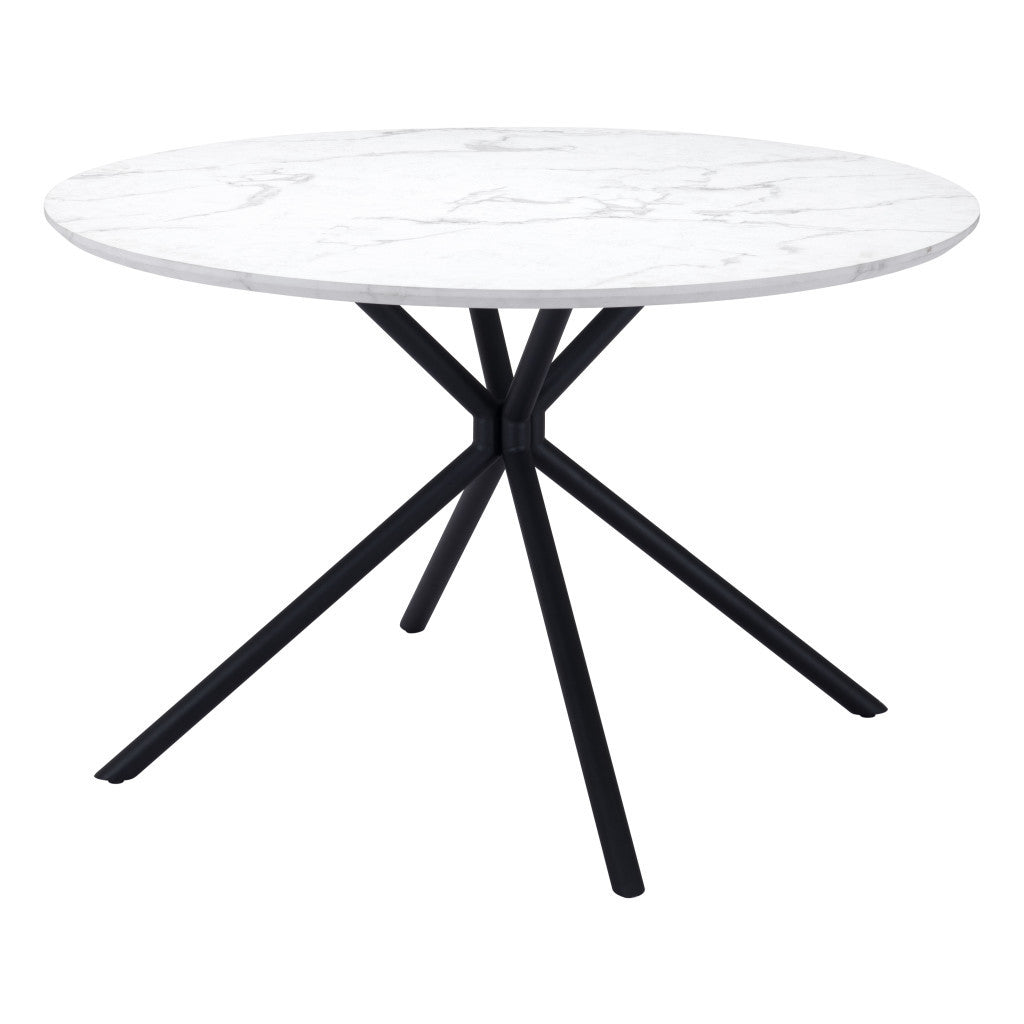 47" White And Black Rounded Marble and Steel Dining Table