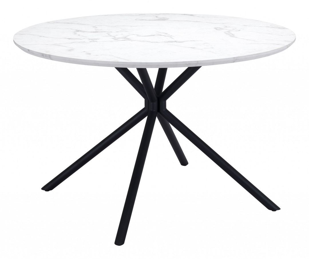 47" White And Black Rounded Marble and Steel Dining Table