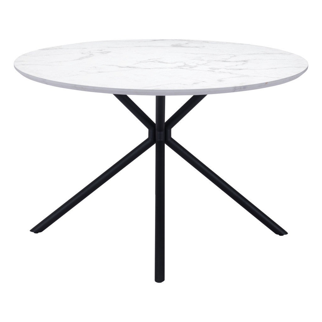 47" White And Black Rounded Marble and Steel Dining Table