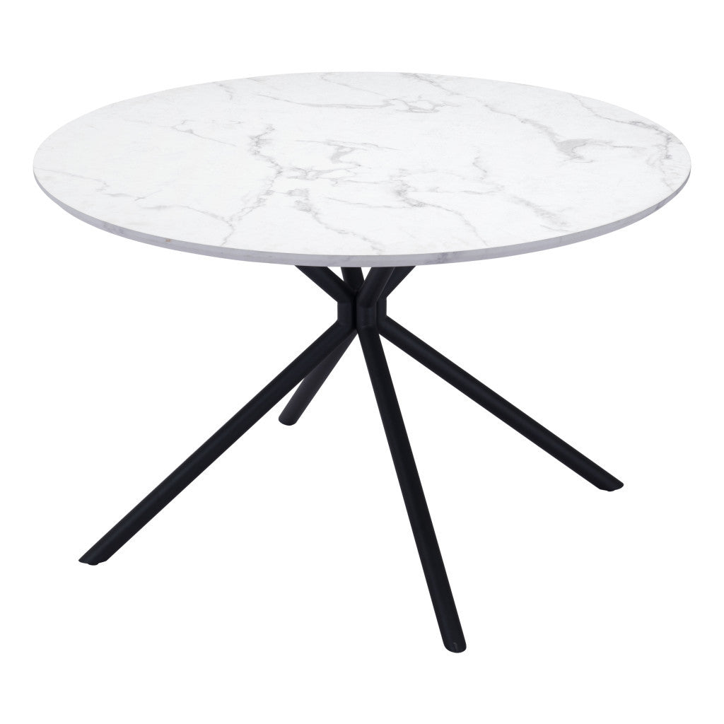 47" White And Black Rounded Marble and Steel Dining Table