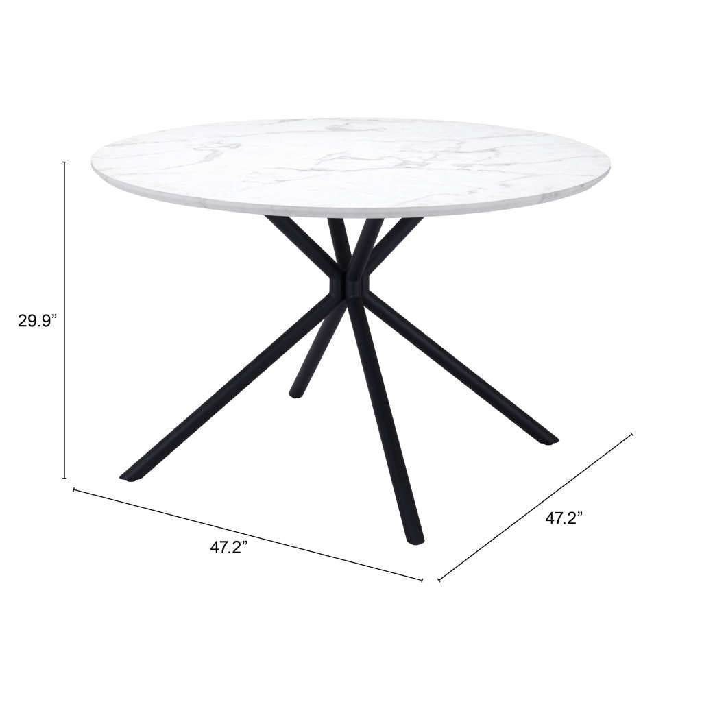 47" White And Black Rounded Marble and Steel Dining Table