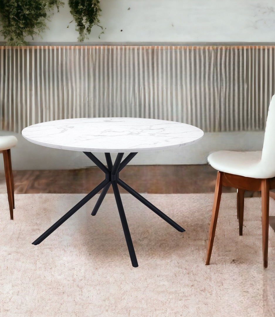 47" White And Black Rounded Marble and Steel Dining Table