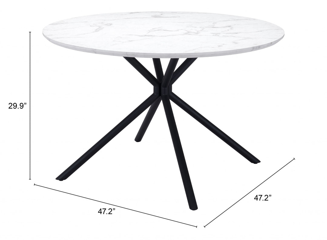 47" White And Black Rounded Marble and Steel Dining Table