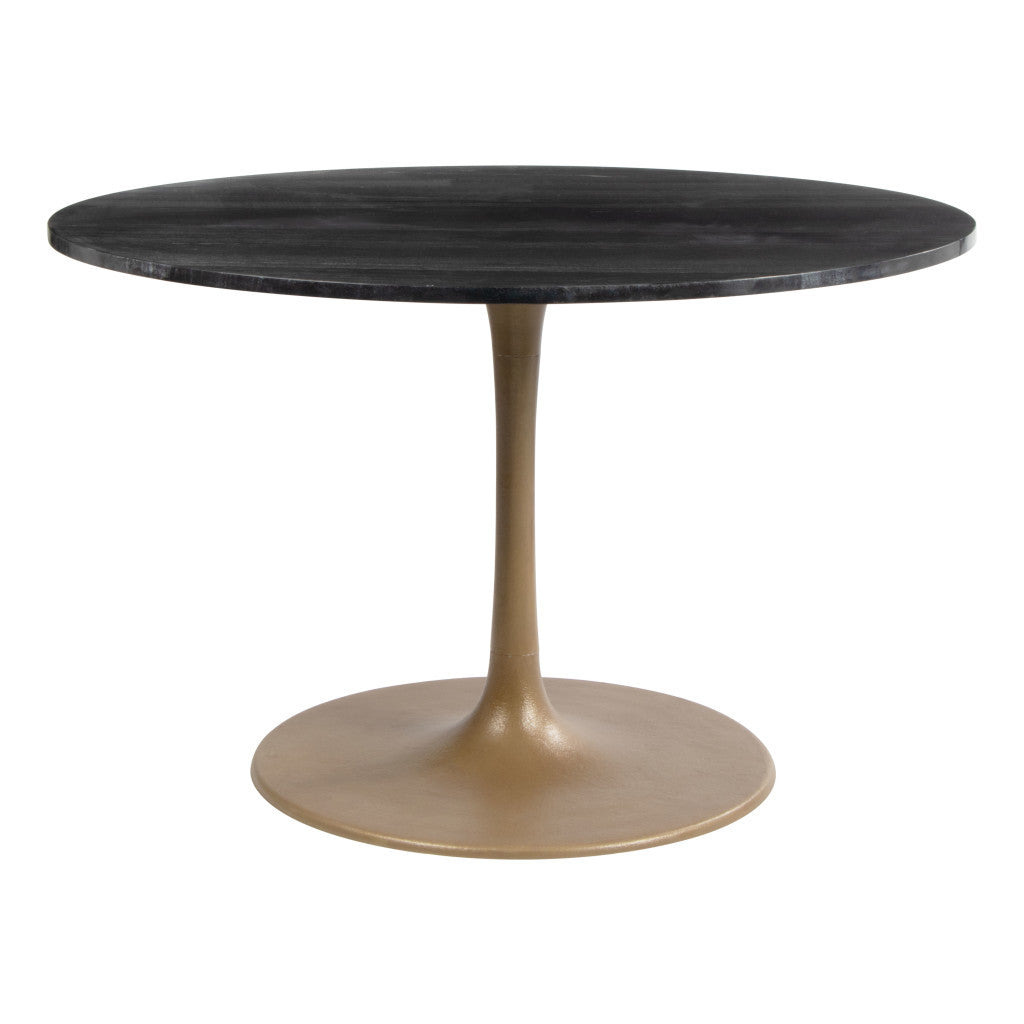 47-Inch Gold Round Dining Table with Marble Top and Pedestal Base