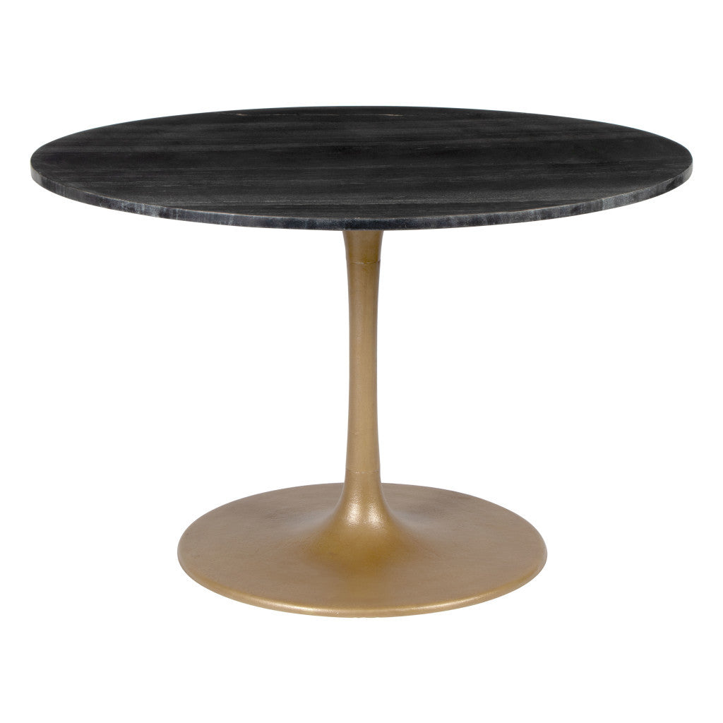 47-Inch Gold Round Dining Table with Marble Top and Pedestal Base