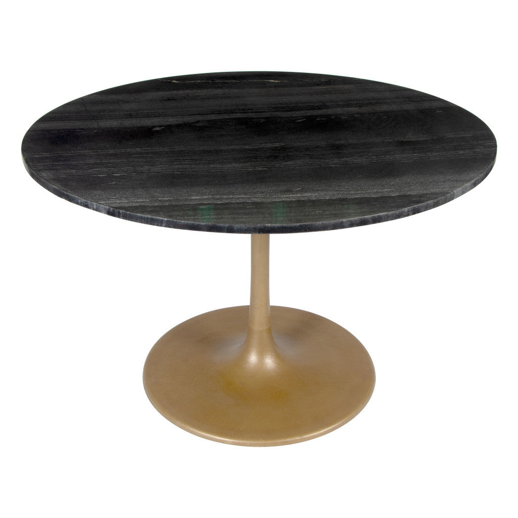 47-Inch Gold Round Dining Table with Marble Top and Pedestal Base