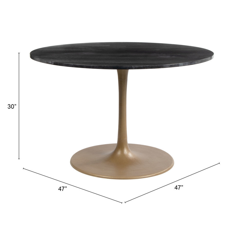 47-Inch Gold Round Dining Table with Marble Top and Pedestal Base