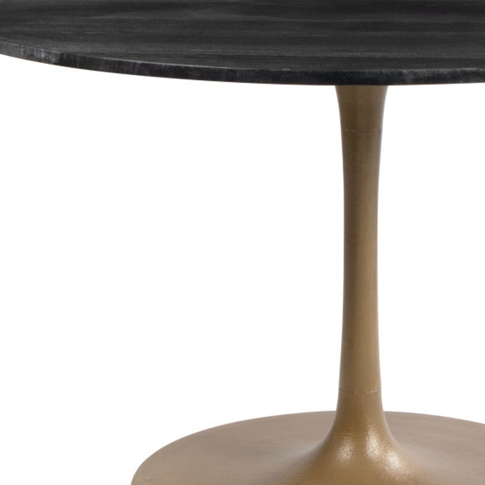 47-Inch Gold Round Dining Table with Marble Top and Pedestal Base