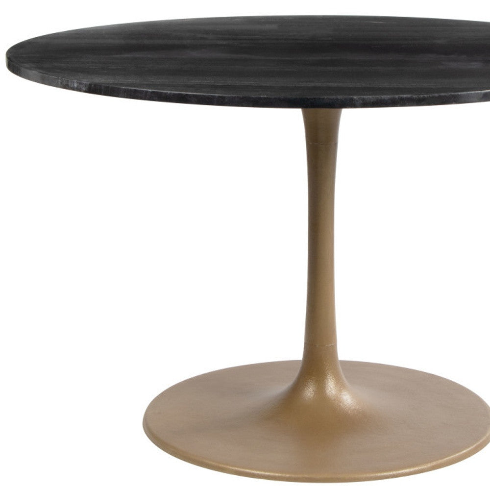 47-Inch Gold Round Dining Table with Marble Top and Pedestal Base