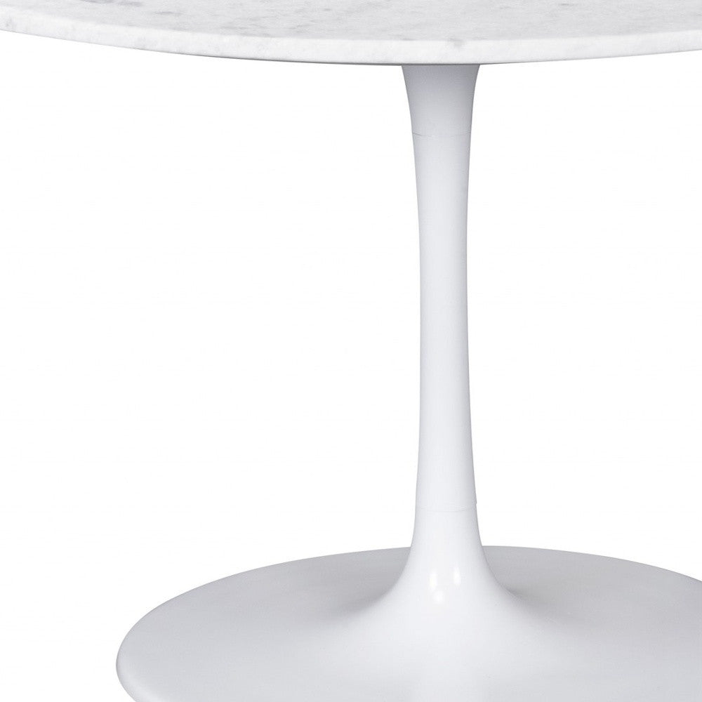 47" White Marble Pedestal Dining Table with Steel Base