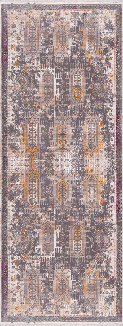 10' Runner Gray and Ivory Oriental Power Loom Runner Rug