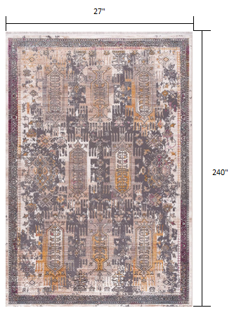 10' Runner Gray and Ivory Oriental Power Loom Runner Rug