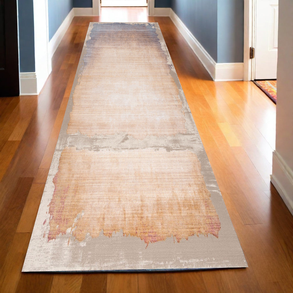 10' Runner Beige and Blue Abstract Power Loom Runner Rug