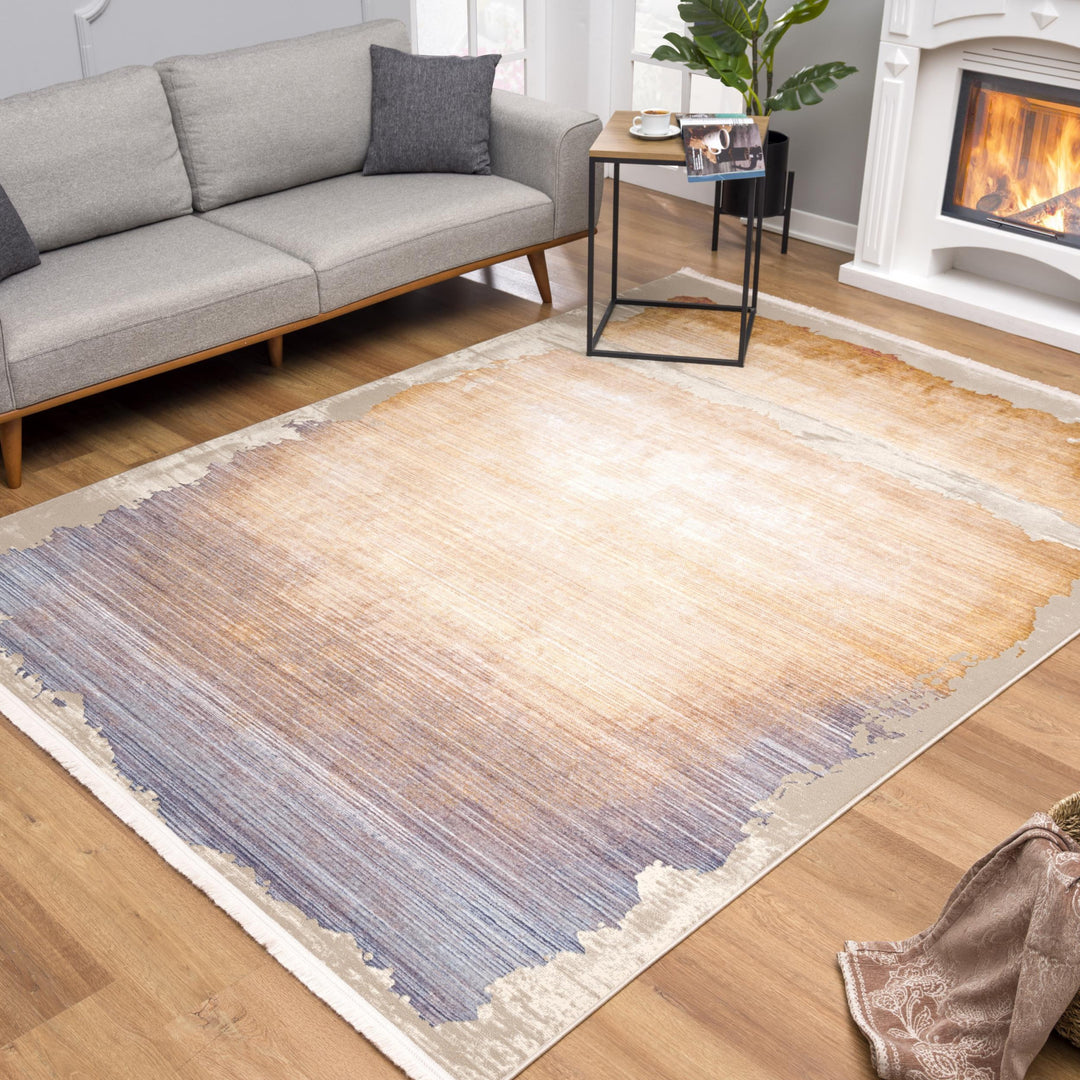 10' Runner Beige and Blue Abstract Power Loom Runner Rug